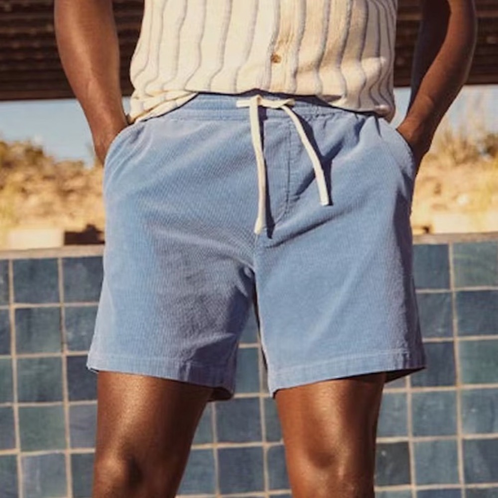Marine Layer Saturday Cord Short 6" Marina Blue Men's Small Drawstring Waist NWT
